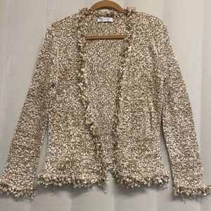 Ball of Cotton Women’s Sweater Cardigan Large Hand Loomed Textured Knit Neutral